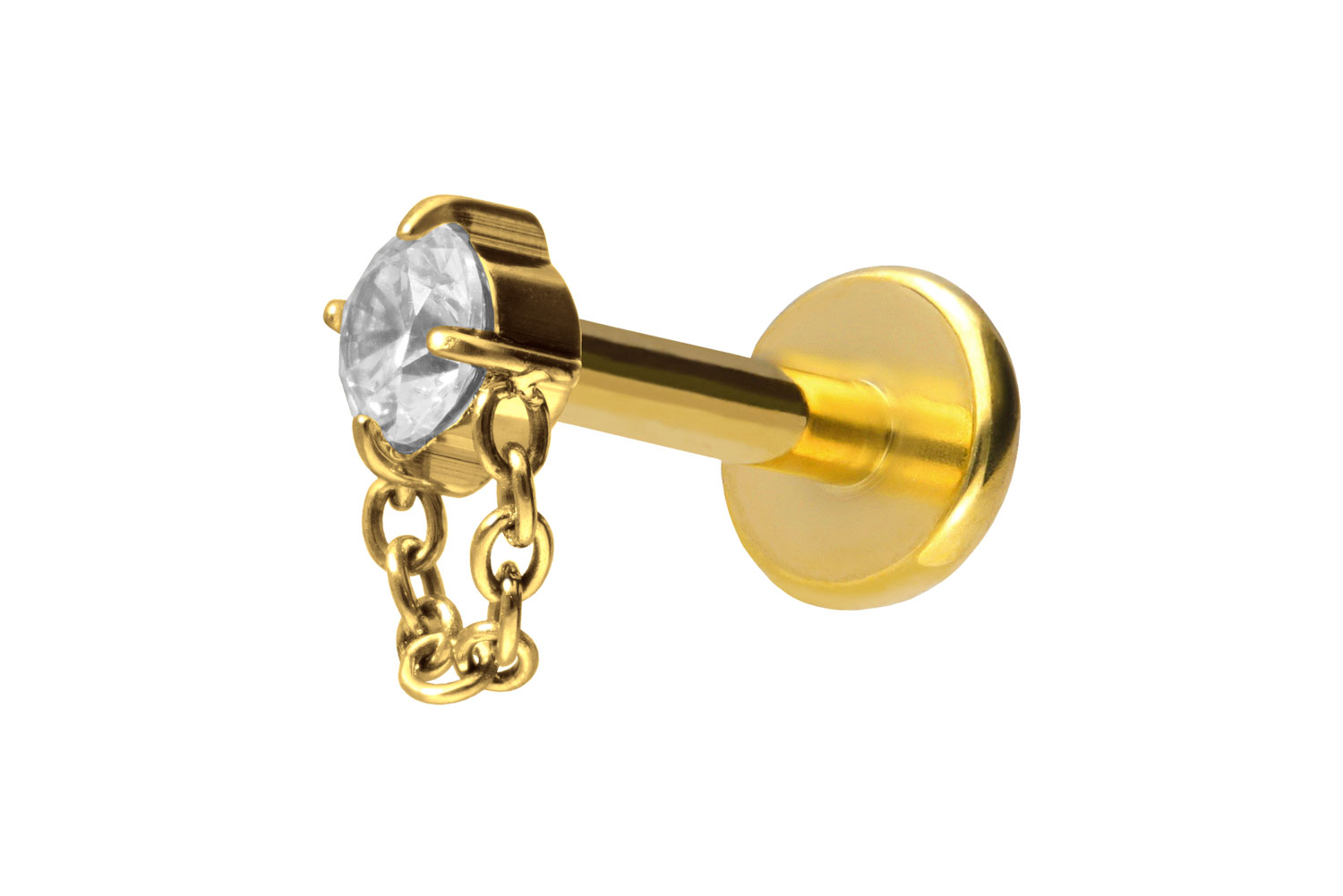 Titan Labret Piercing mit Push Fit KRISTALL + KETTE